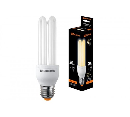 Лампа энергосберегающая КЛЛ-3U-20 Вт-2700 К-Е27 (41х156 мм)  SQ0323-0045  TDM