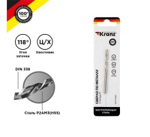 Сверло по металлу 4,0 мм HSS (1 шт. в упаковке) DIN 338  KR-91-0560  Kranz