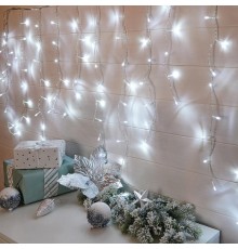 Гирлянда светодиодная "Бахрома" 3*0,8 м 200 LED БЕЛЫЕ, прозрачный ПВХ  255-065  NEON-NIGHT