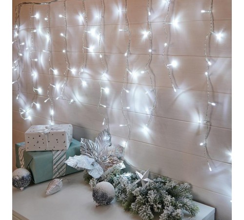 Гирлянда светодиодная "Бахрома" 3*0,8 м 200 LED БЕЛЫЕ, прозрачный ПВХ  255-065  NEON-NIGHT