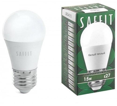 Лампа светодиодная, 15W 230V E27 2700K G45, SBG4515  55212  SAFFIT