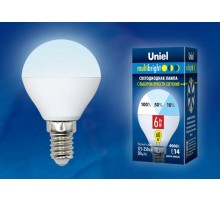 Лампа светодиодная LED-G45-6W/NW/E14/FR/MB PLM11WH LED. "шар", матовая. Серия Multibright. 4000K 100-50-10 .  UL-00002376  Uniel