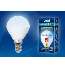 Лампа светодиодная LED-G45-6W/NW/E14/FR/MB PLM11WH LED. "шар", матовая. Серия Multibright. 4000K 100-50-10 .  UL-00002376  Uniel