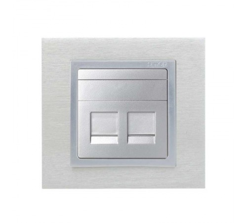 Simon 82 Адаптер со шторками на 2 коннектора UTP (RJ45), FTP (RJ45), RJ12, AMP, S82, S82N, алюминий  82006-33  Simon