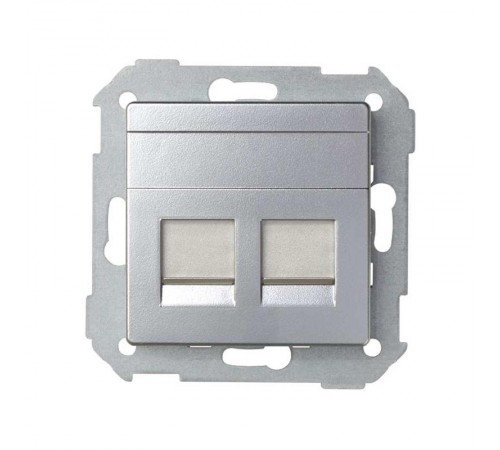 Simon 82 Адаптер со шторками на 2 коннектора UTP (RJ45), FTP (RJ45), RJ12, AMP, S82, S82N, алюминий  82006-33  Simon