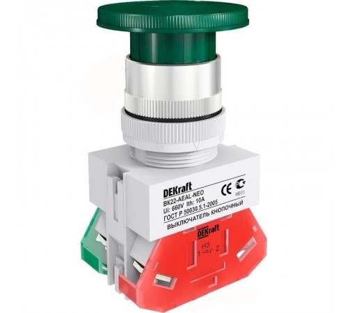 Выкл. кноп. грибок с фикс. AE 22 мм 1НО+1НЗ Цвет:З  25037DEK  DEKraft
