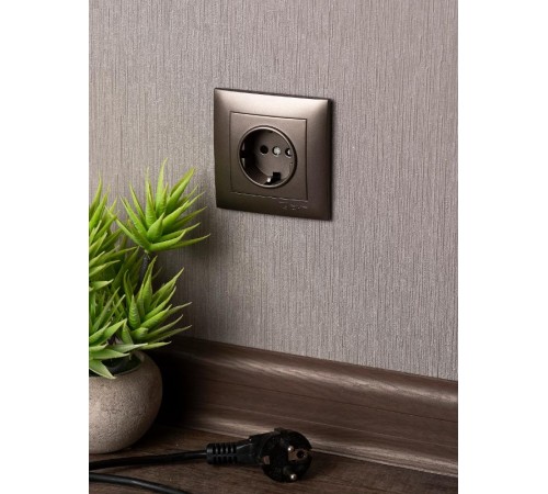 Валенсия лицевая панель розетки 1-местной с/з 16А графит с защ. штор. EKF PROxima   ESR16-L-028-60   EKF