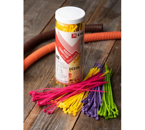 Набор хомутов цветных "Осень" (300 шт.): 3,6х200 FlexLock PROxima  plc-fl-set-au  EKF