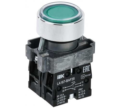 Кнопка управления LA167-BAF35 d=22мм 1з+1р зеленая  BBT20-BAF35-3-22-67-K06  IEK