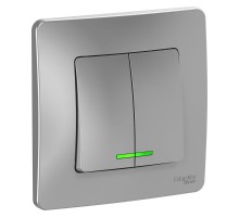 Blanca Алюминий С/У Выключатель 2-клавишный с подсветкой, 10А, 250B  BLNVS010513  SE