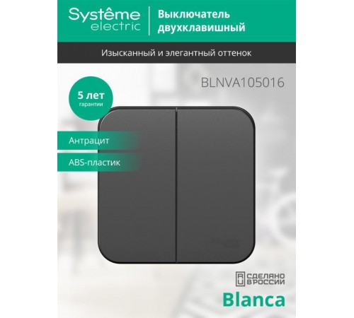 Blanca Антрацит О/У с изолирующей пластиной Выключатель 2-клавишный 10А, 250B  BLNVA105016  SE
