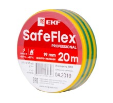 Изолента ПВХ желто-зеленая 19мм 20м серии SafeFlex  plc-iz-sf-yg  EKF