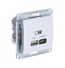 Glossa Белый USB Розетка A + тип-C 45W высокоскорост. зарядка QC PD  GSL000129  SE