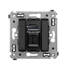 USB 3.0 розетка одинарная в стену, тип А-А, "Avanti", "Черный квадрат"  4402303  DKC