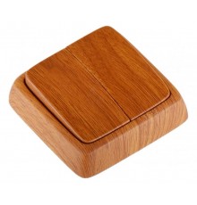 Выключатель открытой установки, двухклавишный, с монтажной пластиной, цвет дуб  ВА10-155-05  HEGEL