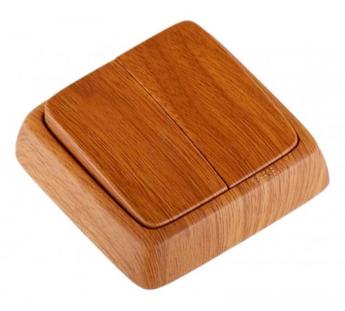 Выключатель открытой установки, двухклавишный, с монтажной пластиной, цвет дуб  ВА10-155-05  HEGEL