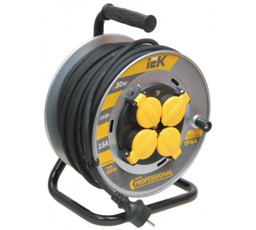 Удлинитель на катушке УК30 на мет с т/з 4 места 2Р+PЕ/30м КГ 3х1,5мм2 IP44 "Professional"  WKP16-16-04-30-44  IEK
