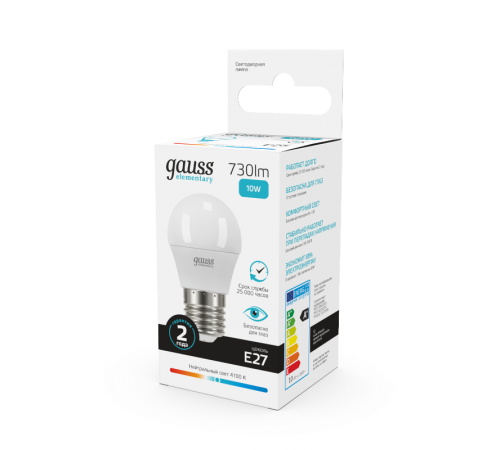 Лампа светодиодная LED Elementary Шар 10W E27 730lm 4100K  53220  Gauss