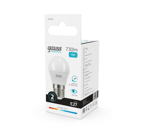 Лампа светодиодная LED Elementary Шар 10W E27 730lm 4100K  53220  Gauss