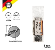 Сверло по металлу 8,0 мм HSS (5 шт. в упаковке) DIN 338  KR-91-0625  Kranz