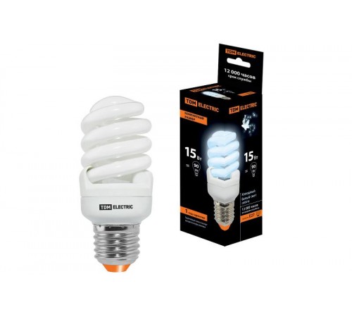 Лампа энергосберегающая КЛЛ  15Вт Е27 840 cпираль FSТ2 КОМПАКТ 40х98мм  SQ0323-0186  TDM