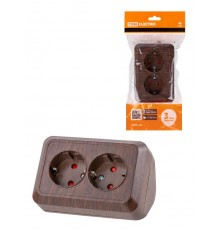 Розетка угловая двойная 2П+3 открытой установки с з/ш IP20 250В 16А бук "Ладога"  SQ1801-0343  TDM