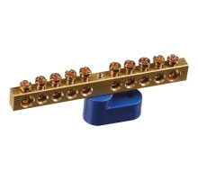 Шина "N" нулевая 6х9мм 10/1 (10 групп/крепеж по центру) с одним угловым изолятором (10 шт/уп)  PR08.28909  Промрукав