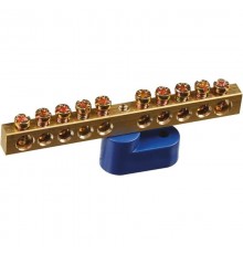 Шина "N" нулевая 6х9мм 10/1 (10 групп/крепеж по центру) с одним угловым изолятором (10 шт/уп)  PR08.28909  Промрукав