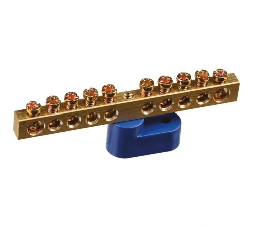 Шина "N" нулевая 6х9мм 10/1 (10 групп/крепеж по центру) с одним угловым изолятором (10 шт/уп)  PR08.28909  Промрукав