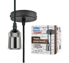 Патрон декоративный DLC-T-S31/E27 TS/1M/BL PEARL BLACK "Techno", с проводом (1м) и креплением. алюминий, цвет черный жемчуг  UL-00005287  Uniel