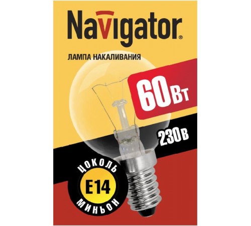 Лампа накаливания ЛОН 60Вт Е14 230В NI-C-60-230-E14-CL (КНР)  94316  Navigator