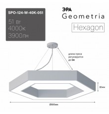 Светильник светодиодный Geometria SPO-124-W-40K-051 800*800*80 см 51Вт 4000К Белый корпус ЛТ  Б0058882  ЭРА