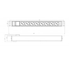 SHZ19-8SH-S-IEC Блок розеток для 19" шкафов, горизонтальный, 8 розеток Schuko, выключатель с подсветкой, 482.6x116.0x44.4мм  459579  Hyperline