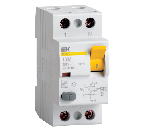 Выключатель дифференциальный (УЗО) ВД1-63 2п 16А 100мА тип AC  MDV10-2-016-100  IEK