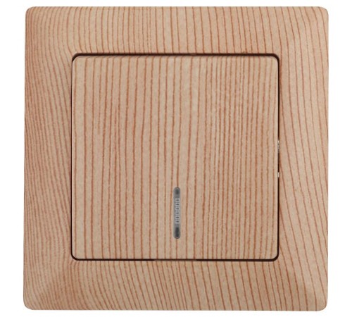 Выключатель Intro Solo 4-102-11 одноклавишный с подсветкой, 10А-250В, IP20, СУ, сосна  Б0053572  Intro