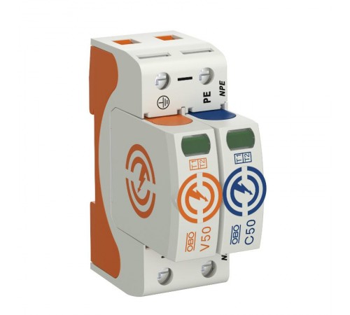 Устройства защиты от импульсных перенапряжений УЗИП для силовых сетей 1+NPE (Класс I+II), 385В (V50-1+NPE-385)  5093584  OBO Bettermann