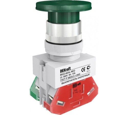 Выкл. кноп. грибок с фикс. AEAL 22 мм 1НО+1НЗ Цвет:  25039DEK  DEKraft