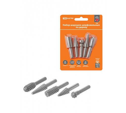 Набор шарошек шлифовальных, рашпильных,  6 мм, L 40-55 мм, по дереву, 5 шт, "Рубин"   SQ1097-0513  TDM