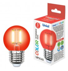 Лампа светодиодная LED-G45-5W/RED/E27 GLA02RD LED. "шар". серия Air color. Красный свет  UL-00002986  Uniel