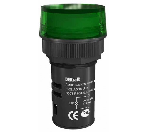 Лампа комм. ADDS 22 мм LED зел. 24В AC/DC ЛK-22   25065DEK  DEKraft