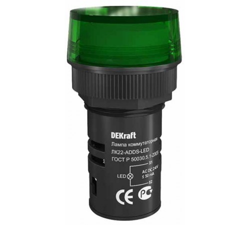 Лампа комм. ADDS 22 мм LED зел. 24В AC/DC ЛK-22   25065DEK  DEKraft