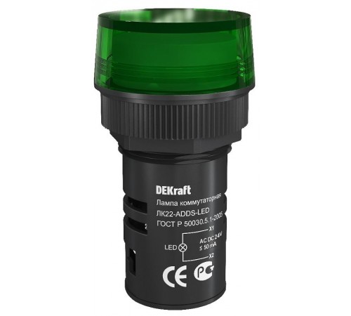 Лампа комм. ADDS 22 мм LED зел. 24В AC/DC ЛK-22   25065DEK  DEKraft