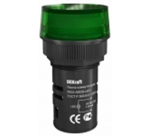 Лампа комм. ADDS 22 мм LED зел. 24В AC/DC ЛK-22   25065DEK  DEKraft