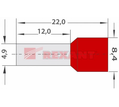 Наконечник штыревой втулочный изолированный F-12 мм 10 мм (НШВи 10-12) красный  08-0831  REXANT