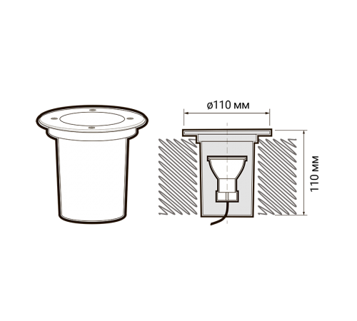 Светильник тротуарный встраиваемый под лампу PGR R110 GU10-1 Сhrome 230V IP67  .5040052  Jazzway