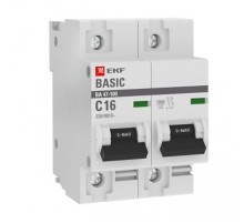 Выключатель автоматический двухполюсный 2P 16А (C) 10kA ВА 47-100 EKF Basic  mcb47100-2-16C-bas  EKF