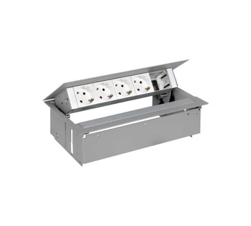 Simon S400 Врезной розеточный блок с крышкой и мет. вводом, 4x2P+E, 1 пустое отверстие, алюминий, Simon 400  45504000-133  Simon