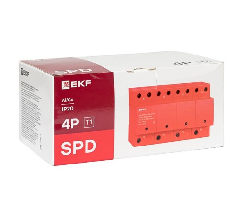 Устройство защиты от импульсных перенапряжений Класс 1 Iimp 25kA (10/350s) 4P  spd-t1-4p  EKF