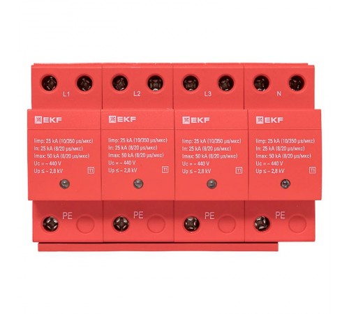 Устройство защиты от импульсных перенапряжений Класс 1 Iimp 25kA (10/350s) 4P  spd-t1-4p  EKF