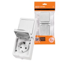 Блок (вертикальный) выключатель 1-кл. + розетка 2П+З с з/ш БКВР IP54 белый "Вуокса"  SQ1803-1011  TDM